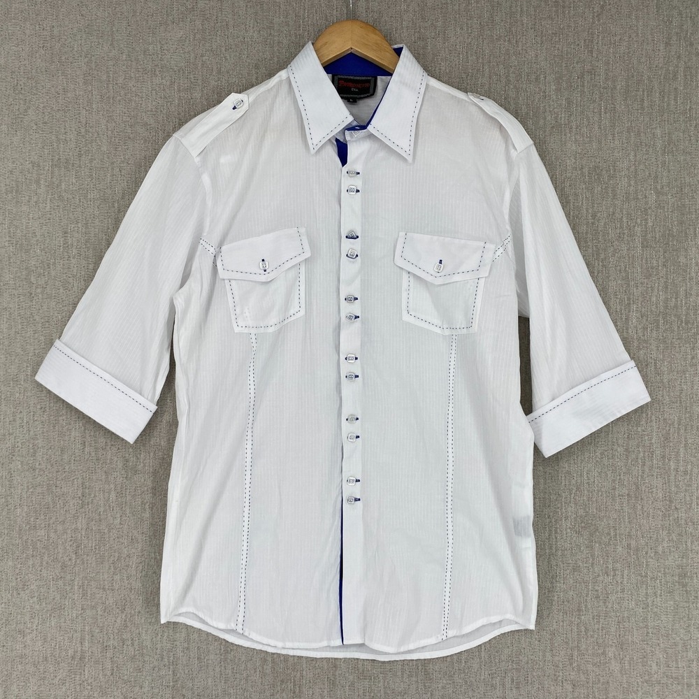 Patroncito Button Down Shirt Mens L White Blue Contrast Stitch Western Textured